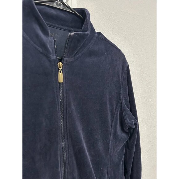 Two-Piece Navy Velour Zip-Up Tracksuit With High Collar Elastic Waist Sz M/L - Picture 4 of 16